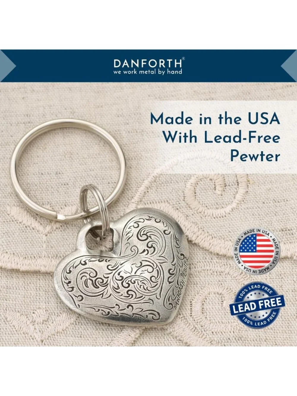 Handcrafted Pewter Heart Keychain | Unique Gift, Stylish Keyring, Made in USA